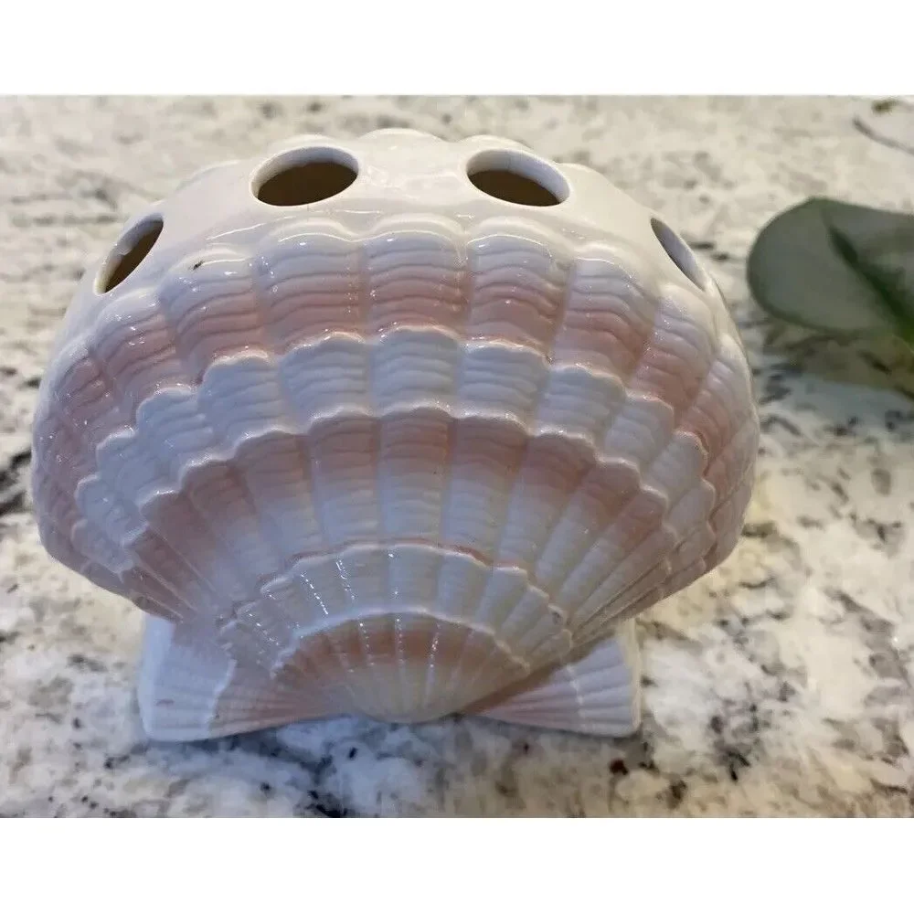 Vintage Otagiri Ceramic Bathroom Toothbrush Holder Soap Dish Tumbler Beach Shell